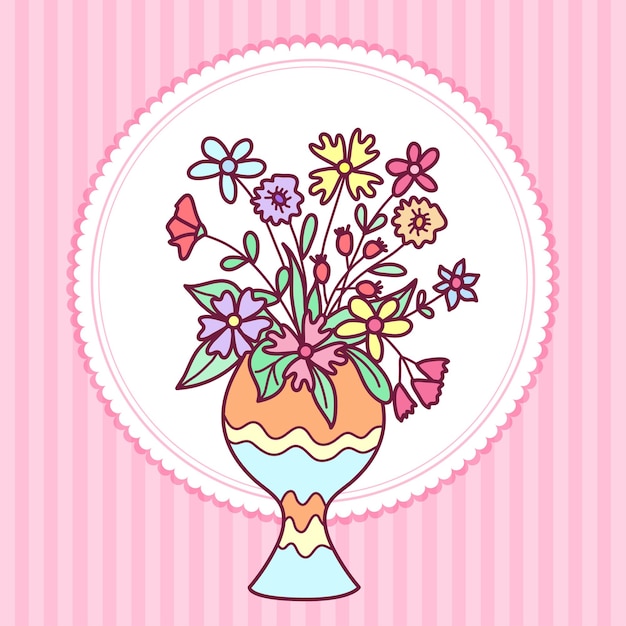 Hand drawn doodle flower vase illustration