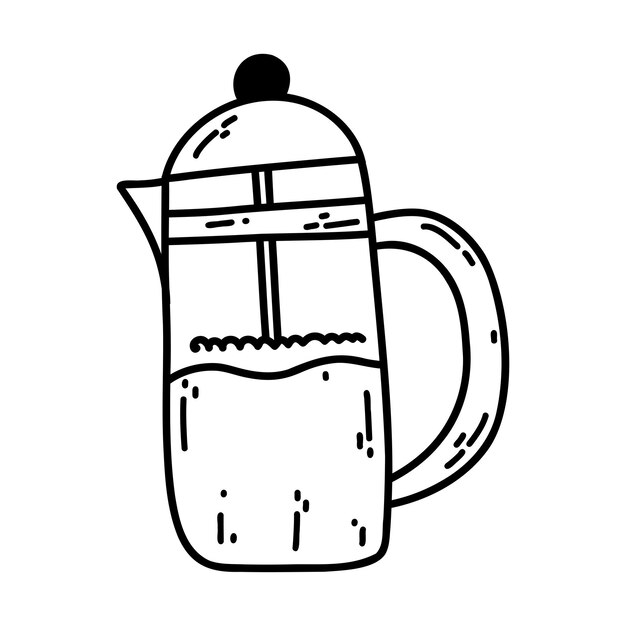 Hand drawn doodle French press coffeemaker Outline vector illustration of coffee machine icon design element