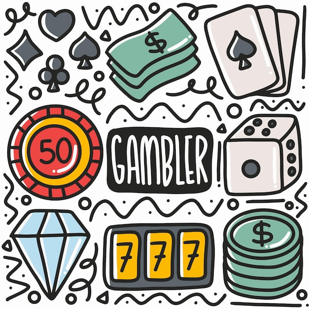 Vector hand-drawn doodle gambler tools art design element illustration