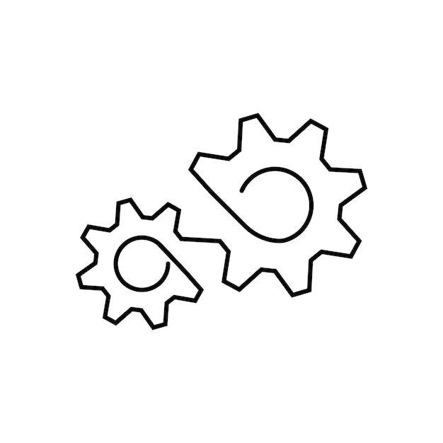 Hand drawn doodle Gears are drawn by a single line on a white background Single line drawing Continuous line Vector