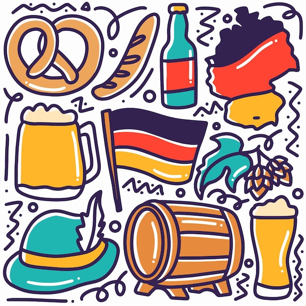 Vacanza in germania doodle disegnato a mano con icone ed elementi di design