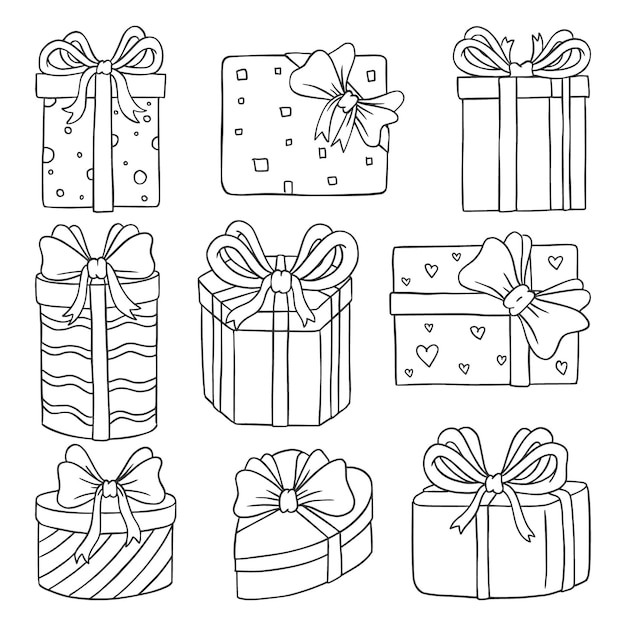 Collezione di scatole regalo doodle disegnato a mano