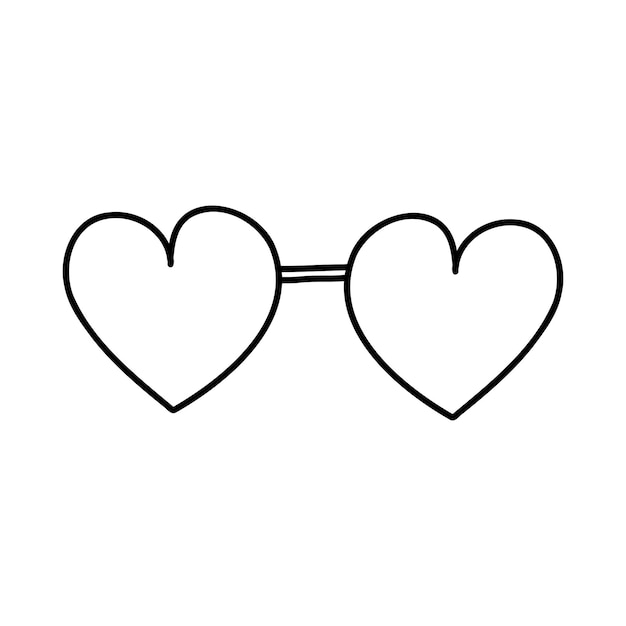 Hand drawn doodle glasses in heart shape Vector sketch illustration of black outline eyeglasses linear icon sunglasses for print coloring page design logo