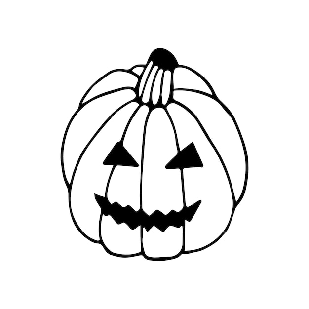Hand drawn doodle halloween pumpkin Vector cute and funny jack o lantern Outline