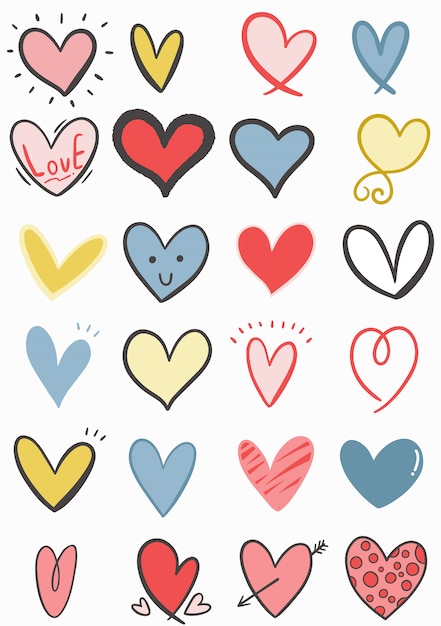 Vector hand drawn doodle heart collection