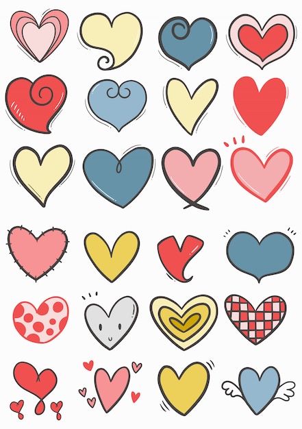Hand drawn doodle heart collection