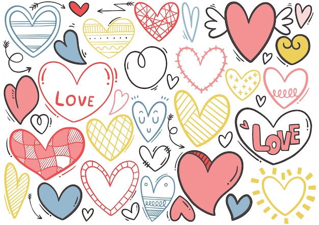 Hand drawn doodle heart collection