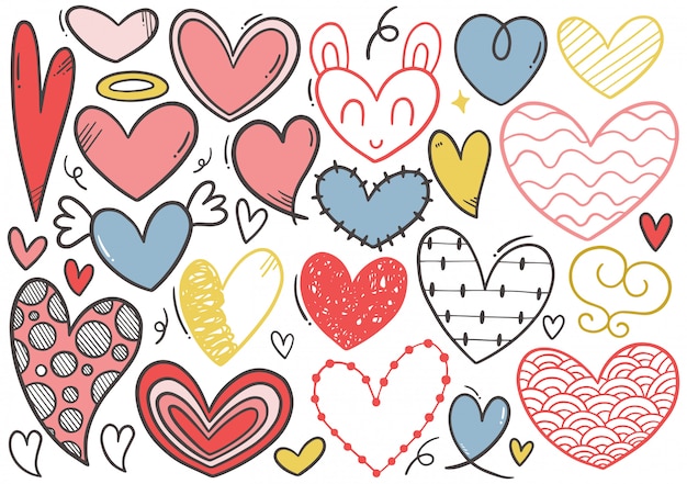 Collezione cuore doodle disegnato a mano