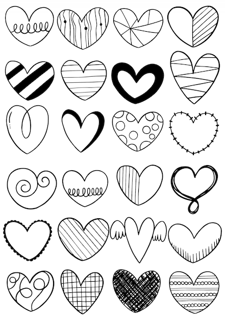 Collezione cuore doodle disegnato a mano