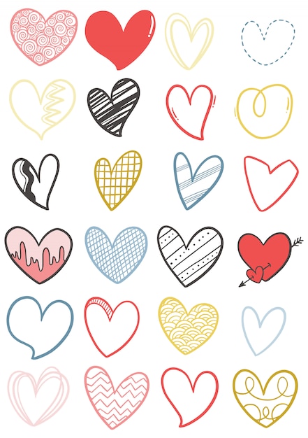 Hand drawn doodle heart collection