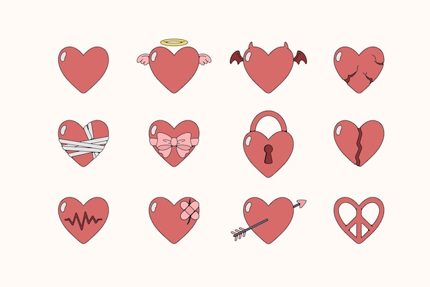 Vector hand drawn doodle heart illustration set