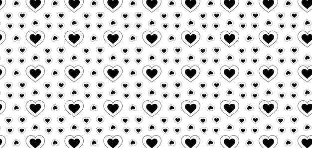 hand drawn doodle Hearts shape black line seamless pattern heart on white Abstract background