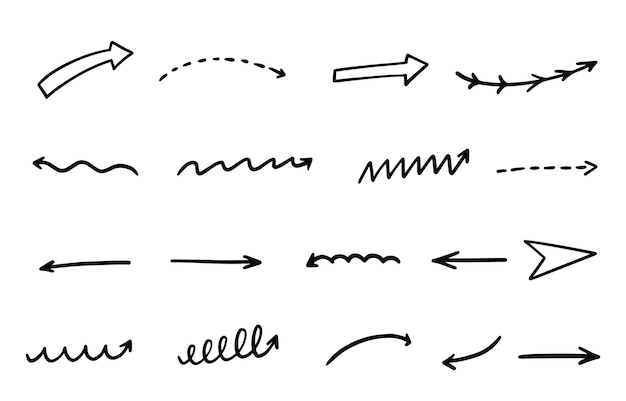 Hand drawn doodle icons arrows set