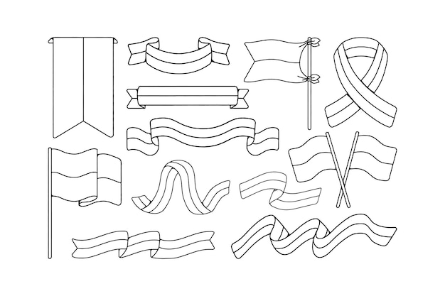 Vector hand drawn doodle indonesian flag illustration set