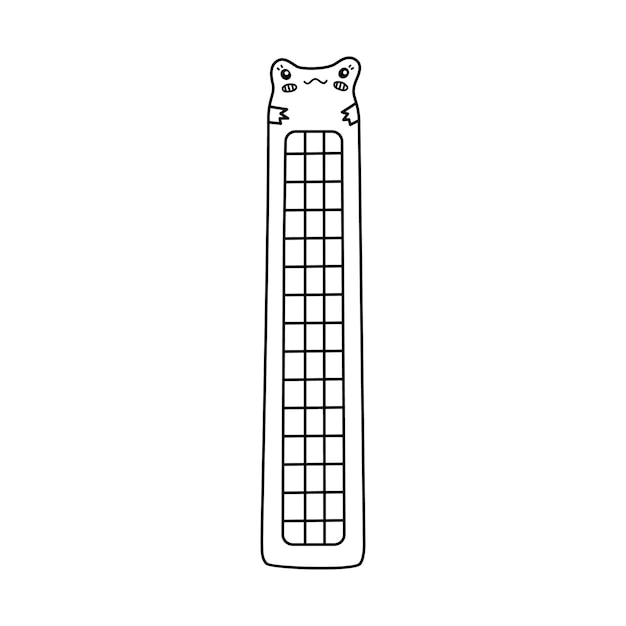 Hand drawn doodle of kawaii bookmark with face of frog for kids stationery for books and reading with toad bookmark with cute amphibian vector clipart with outline of back to school supply