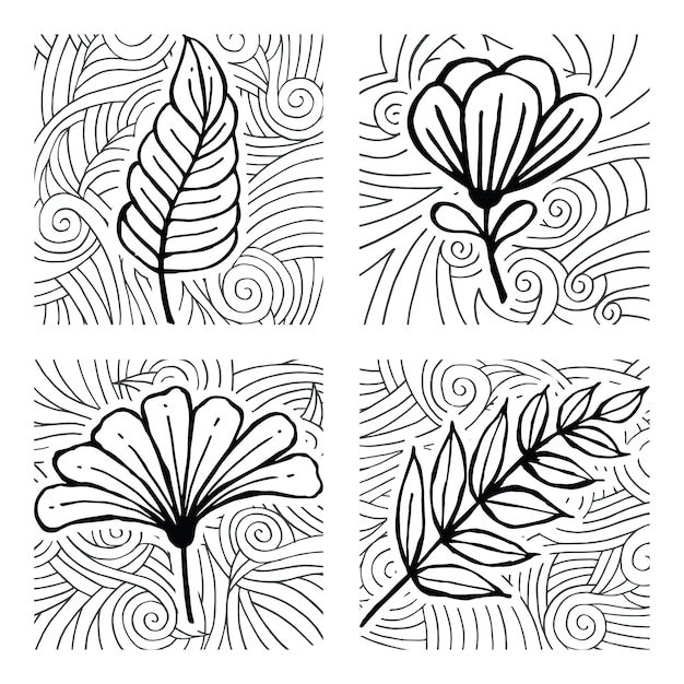 Hand Drawn Doodle Leaf Pattern set