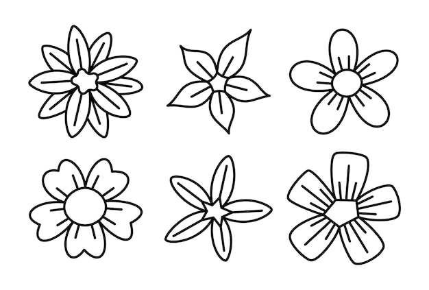 Vettore raccolta disegnata a mano dell'illustrazione di vettore dei fiori della linea di scarabocchio