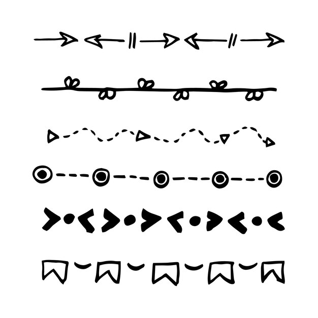 Set di linee di doodle disegnate a mano i pennelli per penna a inchiostro sottolineano i tratti di matita che disegnano la collezione di divisori