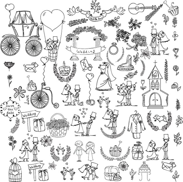 Vector hand drawn doodle love and feelings collection vector illustration sketchy love icons big set of icons for valentine's day mothers day wedding love and romantic events