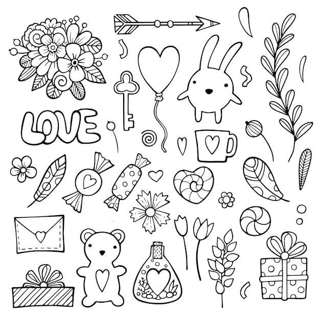 Doodle disegnato a mano amore e sentimenti.