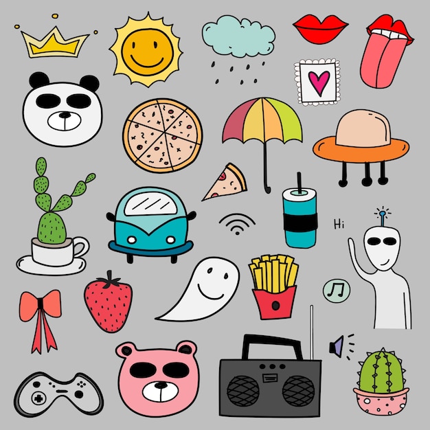 Hand Drawn Doodle Lovely Vector Set