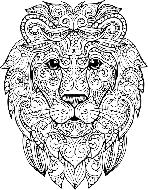 Illustrazione di leone ornato doodle disegnato a mano