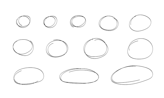 손으로 그린 낙서 타원 강조 원 세트 마커 스케치 강조 텍스트 및 중요