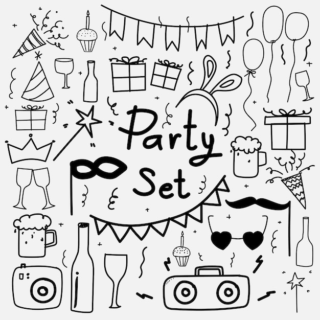 Vector hand drawn doodle party set