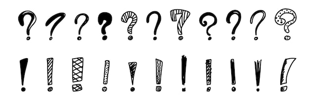 Vector hand drawn doodle question exclamation marks. doodle sketch question ask point. punctuation marks.