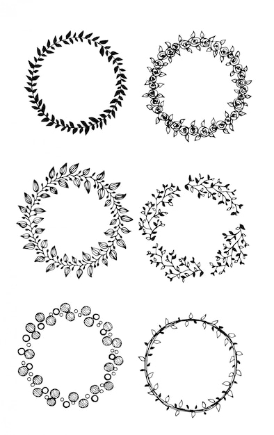 Vettore doodle disegnato a mano tondo cornici dei fiori