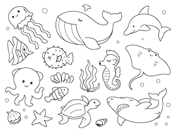 Premium Vector | Hand drawn doodle sea wildlife