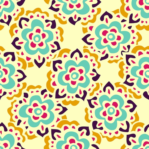 Hand drawn doodle seamless vibrant floral pattern