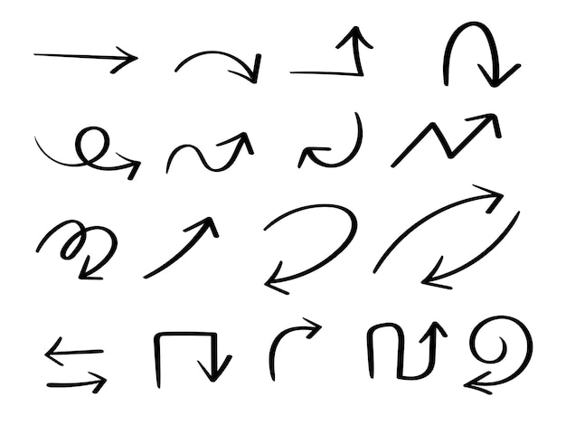 Ручно нарисованный набор рисунков стрелки каллиграфия стрелки вектор