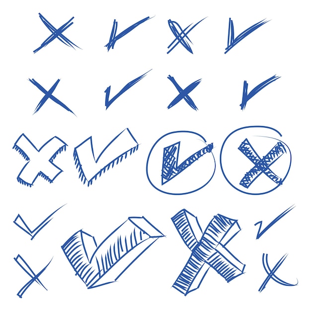 Vector hand drawn of doodle set of check mark and wrong mark. false and true vector illustration