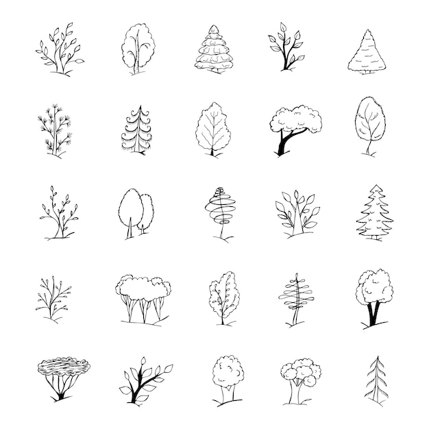 Alberi di schizzo di doodle disegnato a mano