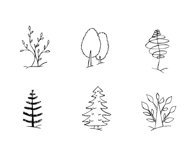 Ручной рисунок деревьев эскиза каракулей