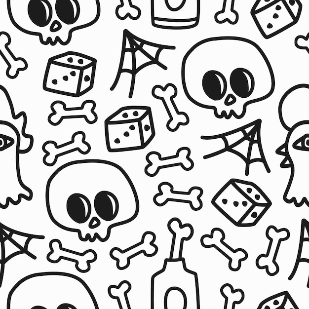 hand drawn doodle skull pattern   illustration design