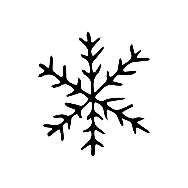 Hand drawn doodle snowflake Vector black and white clipart