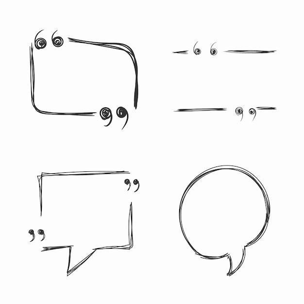 Vector hand drawn doodle speech bubbles sketch frames quote commas message quotation marks scribble