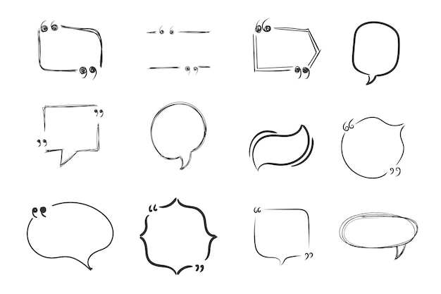 Hand drawn doodle speech bubbles sketch frames Quote commas message quotation marks scribble