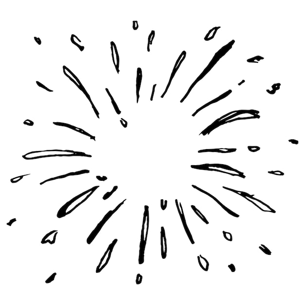 Disegnato a mano di doodle starburst sunburst fuochi d'artificio set doodle design elemento illustrazione vettoriale