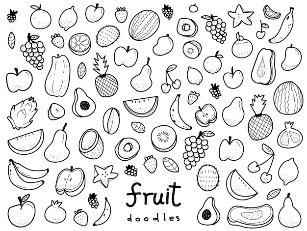 Vettore illustrazione di frutta disegnata a mano in stile doodle