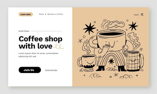 Hand drawn doodle style landing page template