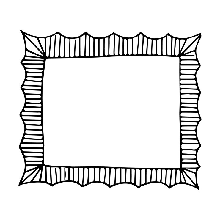 Hand drawn doodle style rectangular frame Black and white vector illustration