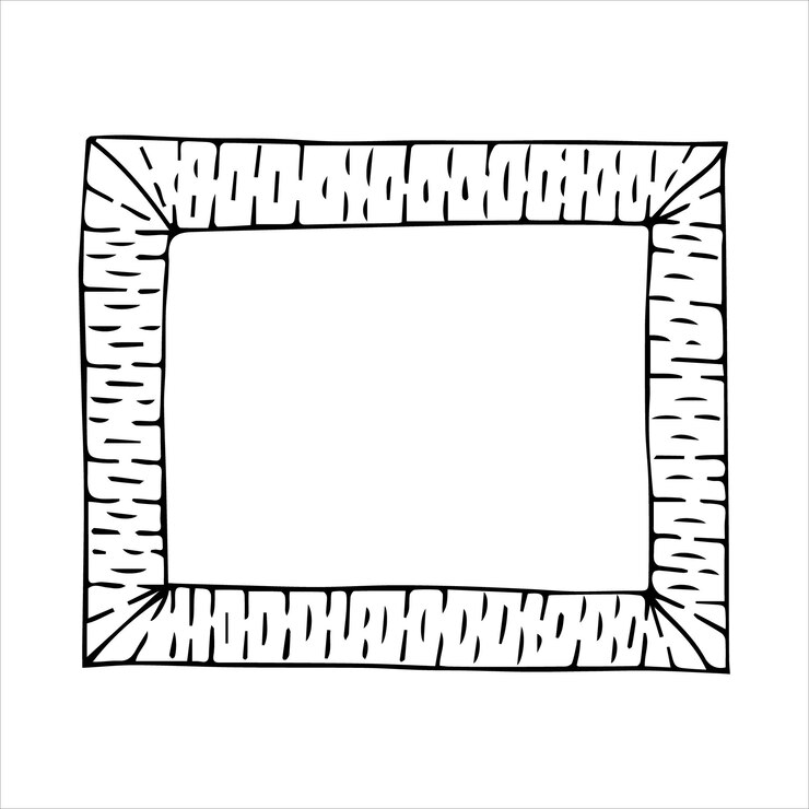 Hand drawn doodle style rectangular frame Black and white vector illustration
