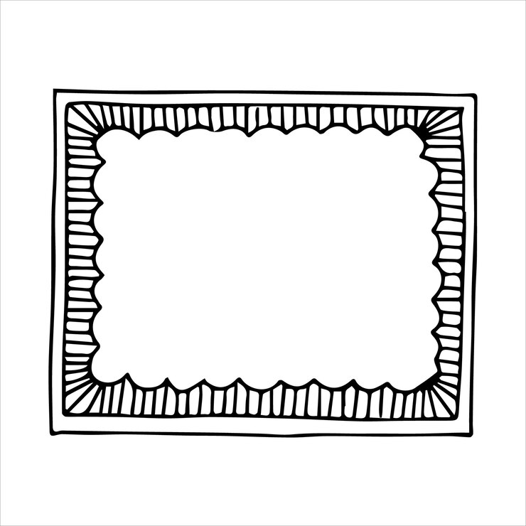 Hand drawn doodle style rectangular frame Black and white vector illustration