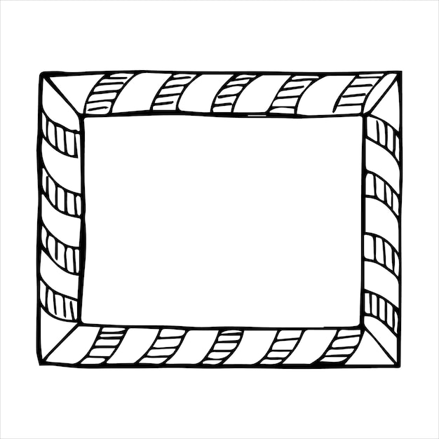 Hand drawn doodle style rectangular frame Black and white vector illustration