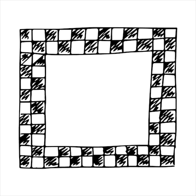 Cornice rettangolare in stile doodle disegnato a mano illustrazione vettoriale in bianco e nero