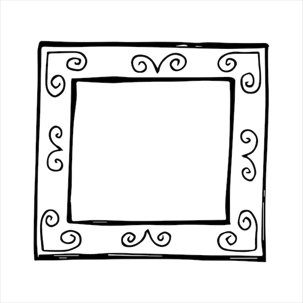 Hand drawn doodle style rectangular frame Black and white vector illustration