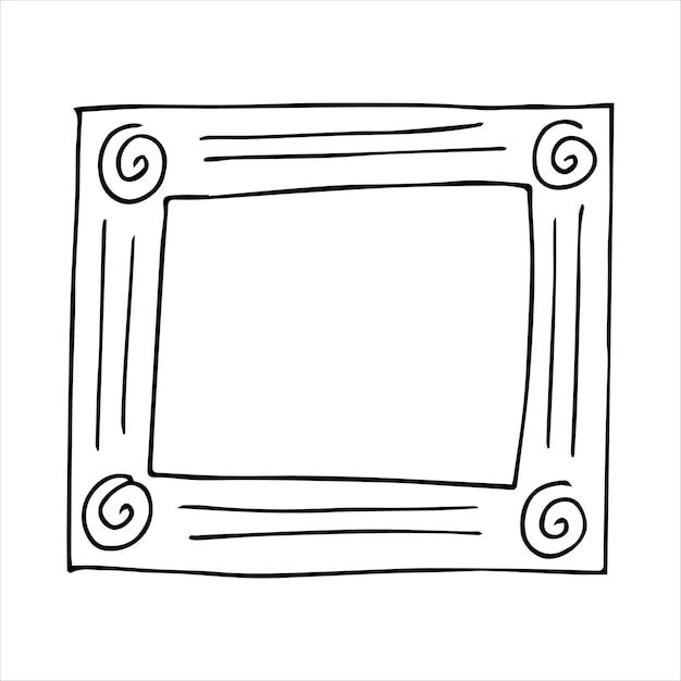 Hand drawn doodle style rectangular frame Black and white vector illustration